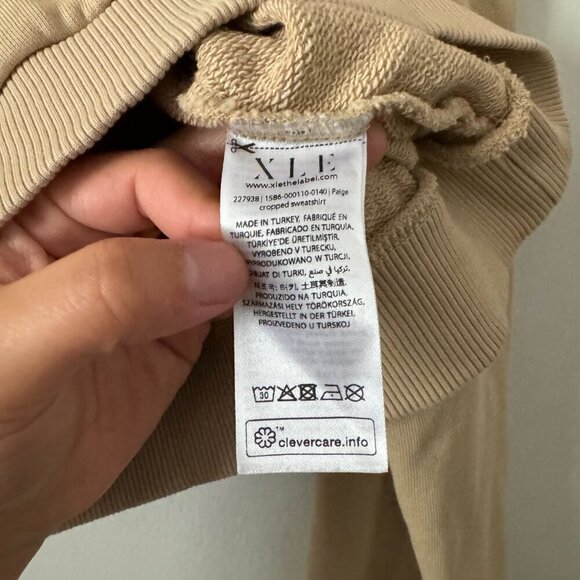 🦋 XLE THE LABEL Lauren Elizabeth Paige Cropped Sweatshirt Light Beige Tan XS - Picture 5 of 7